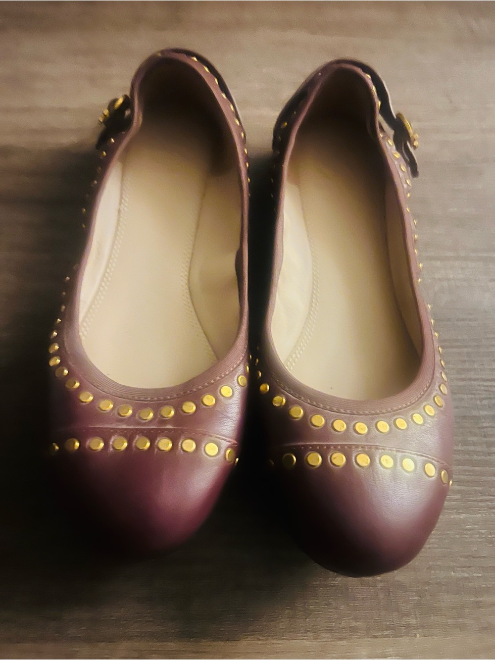 Tory Burch Burgundy Studded Flats